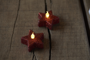 LED sviečky Hviezdy s glitrami, červené -  set 6ks