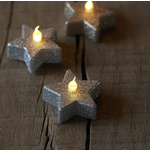 LED sviečky Hviezdy s glitrami, strieborné -  set 6ks