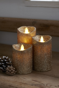 Voskové LED sviečky-3set, zlaté glitter